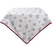 Clayre & Eef Tafelkleed 100x100 cm Wit Rood Katoen Hulstbladeren