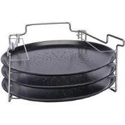 Decopatent® Pizza Bak Set 4-Delig - 3x Pizzaplaten met 1 Pizzarek - Vo...