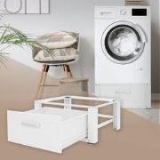 Wasmachinevoet met lade 63x54 cm wit staal ML design