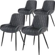 Eetkamerstoel set van 4 diamond quilting antraciet fluwelen bekleding ...