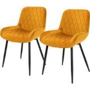 Eetkamerstoelen met rugleuning & armleuningen set van 2 mosterd fluwel...