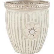 Clayre & Eef Theelichthouder Bloem Ø 7x8 cm Wit Zilverkleurig Glas