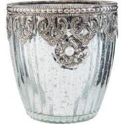 Clayre & Eef Theelichthouder Ø 10x10 cm Zilverkleurig Glas