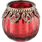 Clayre & Eef Theelichthouder Ø 8x8 cm Rood Goudkleurig Glas