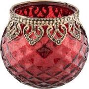 Clayre & Eef Theelichthouder Ø 10x10 cm Rood Goudkleurig Glas