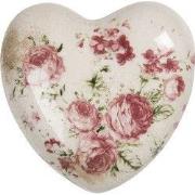 Clayre & Eef Decoratie Hart 11x11x4 cm Beige Roze Keramiek Bloemen
