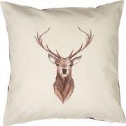 Clayre & Eef Kussenhoes 40x40 cm Beige Rood Katoen Hert