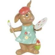 Clayre & Eef Beeld Konijn 16x10x21 cm Bruin Blauw Kunststof