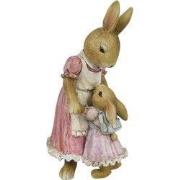 Clayre & Eef Beeld Konijn 9x8x17 cm Bruin Roze Kunststof