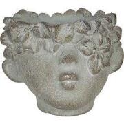 Clayre & Eef Bloempot Hoofd 12x10x9 cm Grijs Bruin Steen