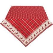 Clayre & Eef Vierkant Tafelkleed Kerst 100x100 cm Rood Beige Katoen He...