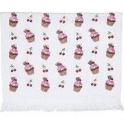 Clayre & Eef Gastendoekje 40x66 cm Wit Roze Katoen Cupcake