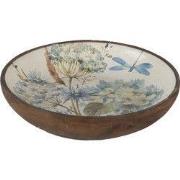 Clayre & Eef Serveerschaal Ø 20x4 cm Wit Blauw Hout Bloemen