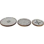 Clayre & Eef Serveerschalen Set van 3 Ø 28 Ø 23 Ø 20 cm Zwart Wit Hout