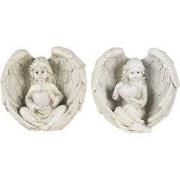 Clayre & Eef Beeld Engel (2) 10x6x10 cm Beige Kunststof