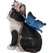 Clayre & Eef Beeld Kat Zwart Wit Kunststof