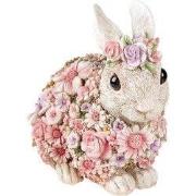 Clayre & Eef Beeld Konijn 19x12x18 cm Roze Kunststof Bloemen