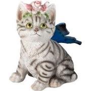 Clayre & Eef Beeld Kat 12x10x15 cm Wit Grijs Kunststof