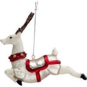 Clayre & Eef Kersthanger Rendier 13x5x12 cm Wit Zilverkleurig Glas