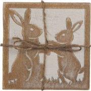 Clayre & Eef Onderzetters voor Glazen Set van 4 10x10 cm Bruin Hout Ha...