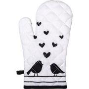 Clayre & Eef Ovenwant 18x30 cm Wit Zwart Katoen Harten Vogels