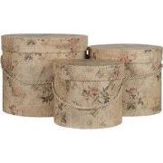 Clayre & Eef Hoedendoos Set van 3 Ø 23x20 cm Beige Roze Karton Bloemen