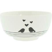 Clayre & Eef Soepkom 500 ml Wit Zwart Porselein Harten Vogels