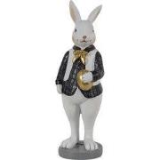 Clayre & Eef Beeld Konijn 5x5x15 cm Zwart Wit Polyresin