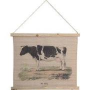 Clayre & Eef Wandkleed Koe 64x53 cm Beige Jute