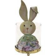 Clayre & Eef Windlicht Konijn 11x10x22 cm Beige Groen Metaal