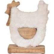 Clayre & Eef Beeld Haan 18x5x21 cm Wit Bruin Hout