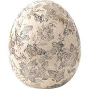 Clayre & Eef Beeld Ei Ø 14x16 cm Grijs Beige Keramiek Bloemen