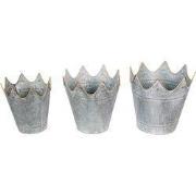 Clayre & Eef Bloempot Set van 3 Ø 29 Ø 26 Ø 22 cm Grijs Metaal Kroon