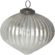 Clayre & Eef Kerstbal Ø 12 cm Wit Zilverkleurig Glas