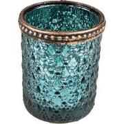 Clayre & Eef Theelichthouder Ø 6x6 cm Turquoise Glas