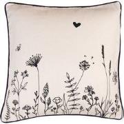 Clayre & Eef Kussenhoes 40x40 cm Beige Zwart Katoen Bloemen