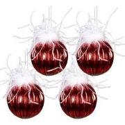 Clayre & Eef Kerstbal Set van 4 Ø 10 cm Rood Wit Glas