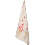 Clayre & Eef Theedoek 50x70 cm Beige Roze Katoen IJsjes