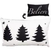 Clayre & Eef Kussenhoes 30x50 cm Wit Zwart Polyester Kerstboom