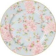 Clayre & Eef Ontbijtbord Ø 19 cm Groen Roze Porselein Bloemen