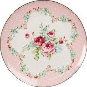 Clayre & Eef Ontbijtbord Ø 20 cm Roze Wit Porselein Bloemen