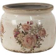 Clayre & Eef Bloempot Ø 20x15 cm Beige Roze Keramiek Bloemen