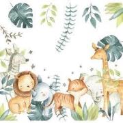 Schattige safari dieren - Kinderbehang - 292,2 cm x 280 cm - Walloha