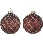 Clayre & Eef Kerstbal Set van 2 Ø 8 cm Rood Glas