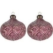 Clayre & Eef Kerstbal Set van 2 Ø 10 cm Rood Glas