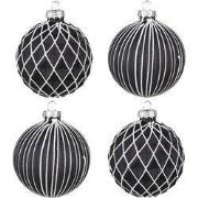Clayre & Eef Kerstbal Set van 4 Ø 8 cm Zwart Wit Glas