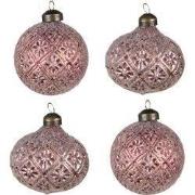 Clayre & Eef Kerstbal Set van 4 Ø 8 cm Rood Glas