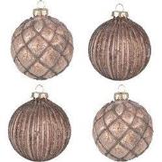 Clayre & Eef Kerstbal Set van 4 Ø 8 cm Bruin Glas