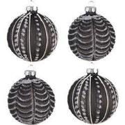 Clayre & Eef Kerstbal Set van 4 Ø 8 cm Zwart Glas