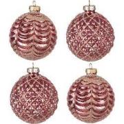 Clayre & Eef Kerstbal Set van 4 Ø 8 cm Rood Glas